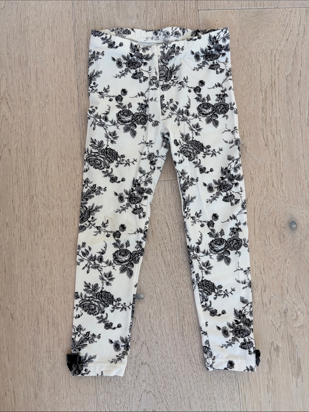 Janie and Jack Black Floral Print White Leggings